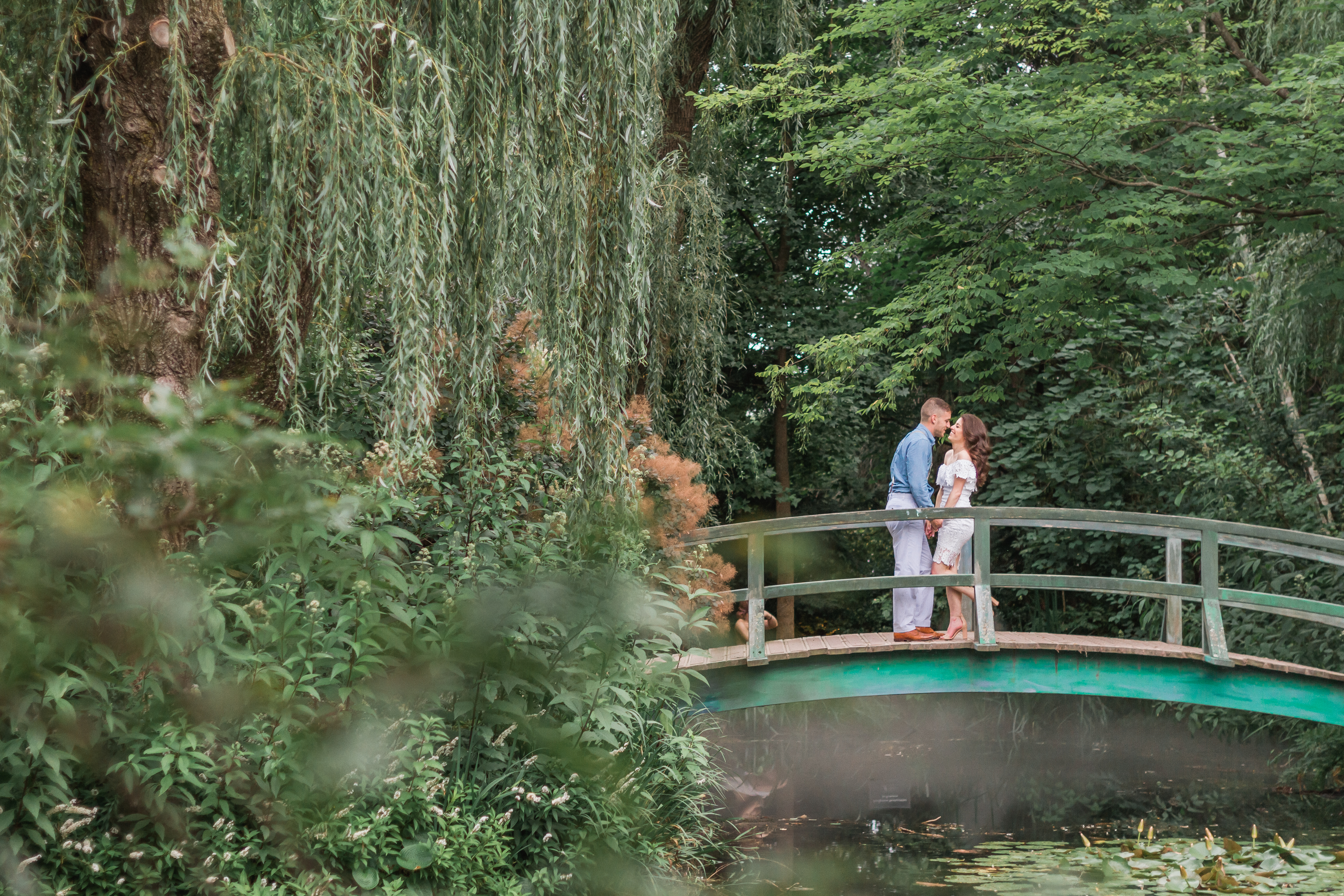 engaged couple at Grounds for Sculpture, NJ