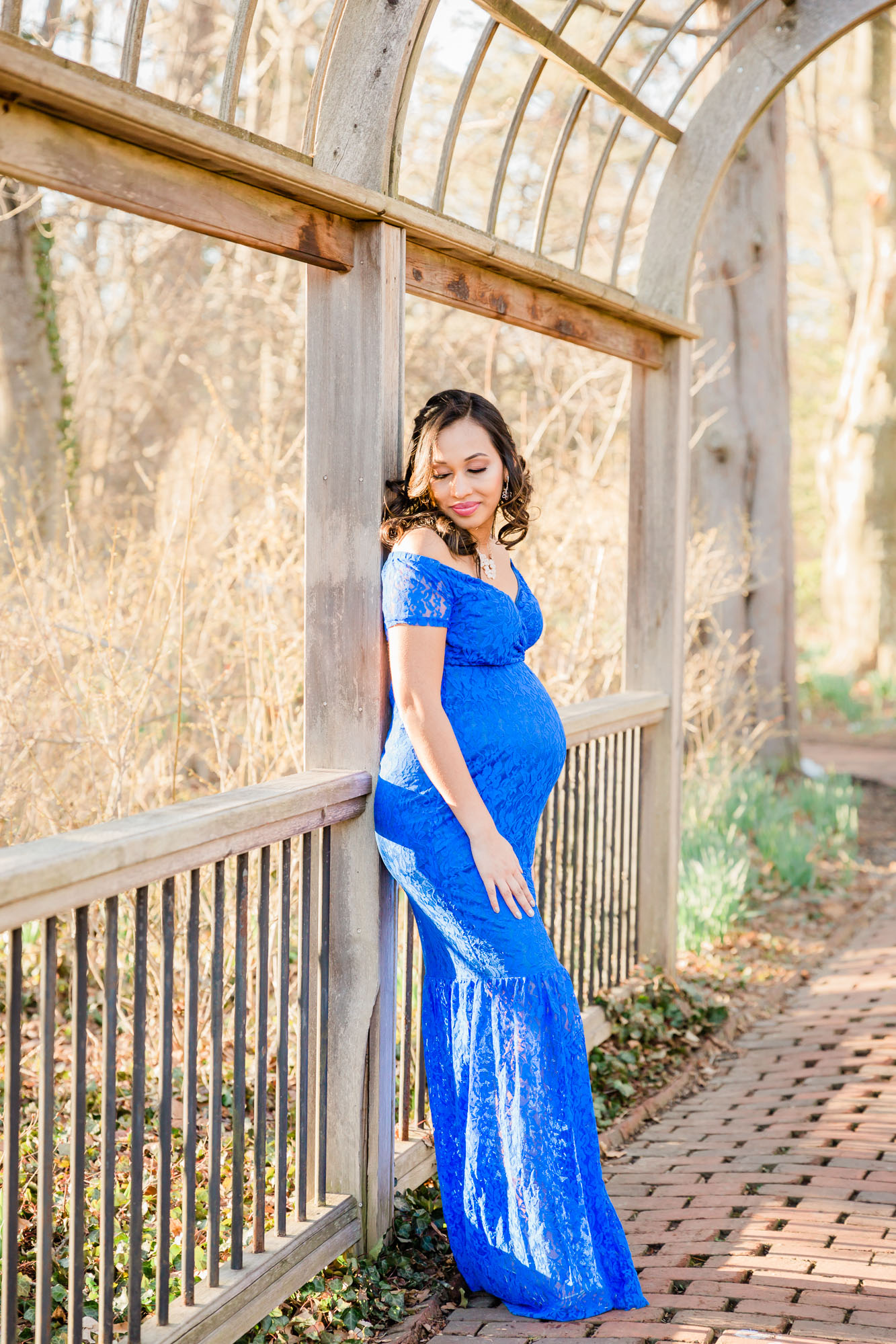 beautiful mama in blue dress candid portrait