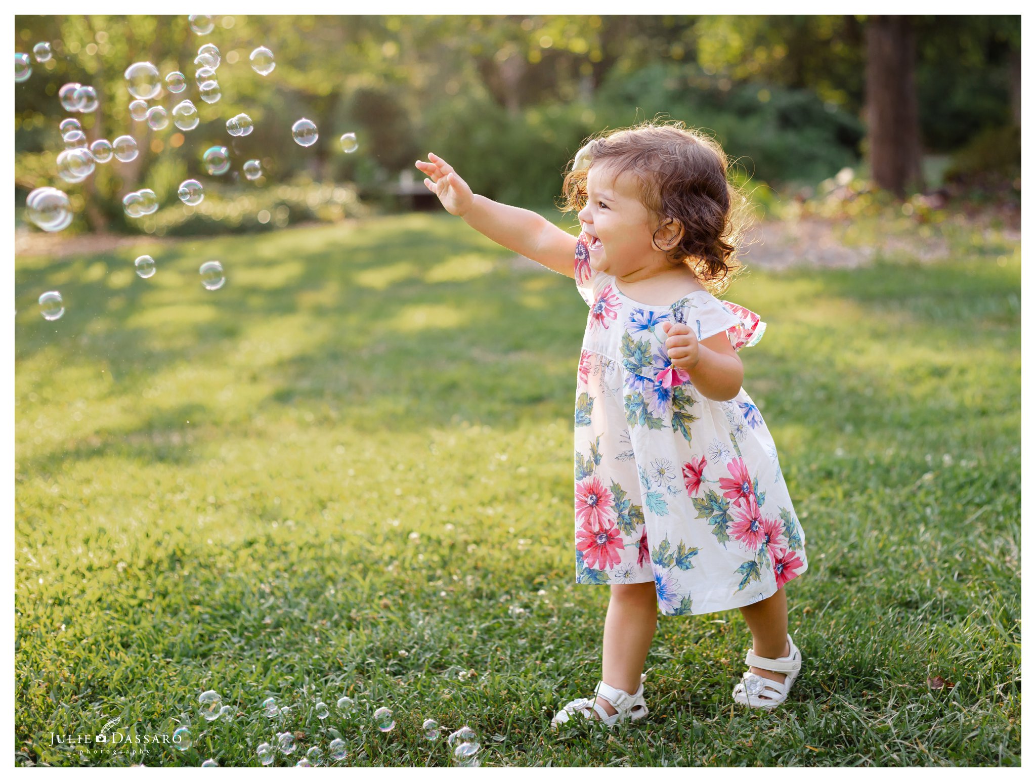 one year old chasing bubbles